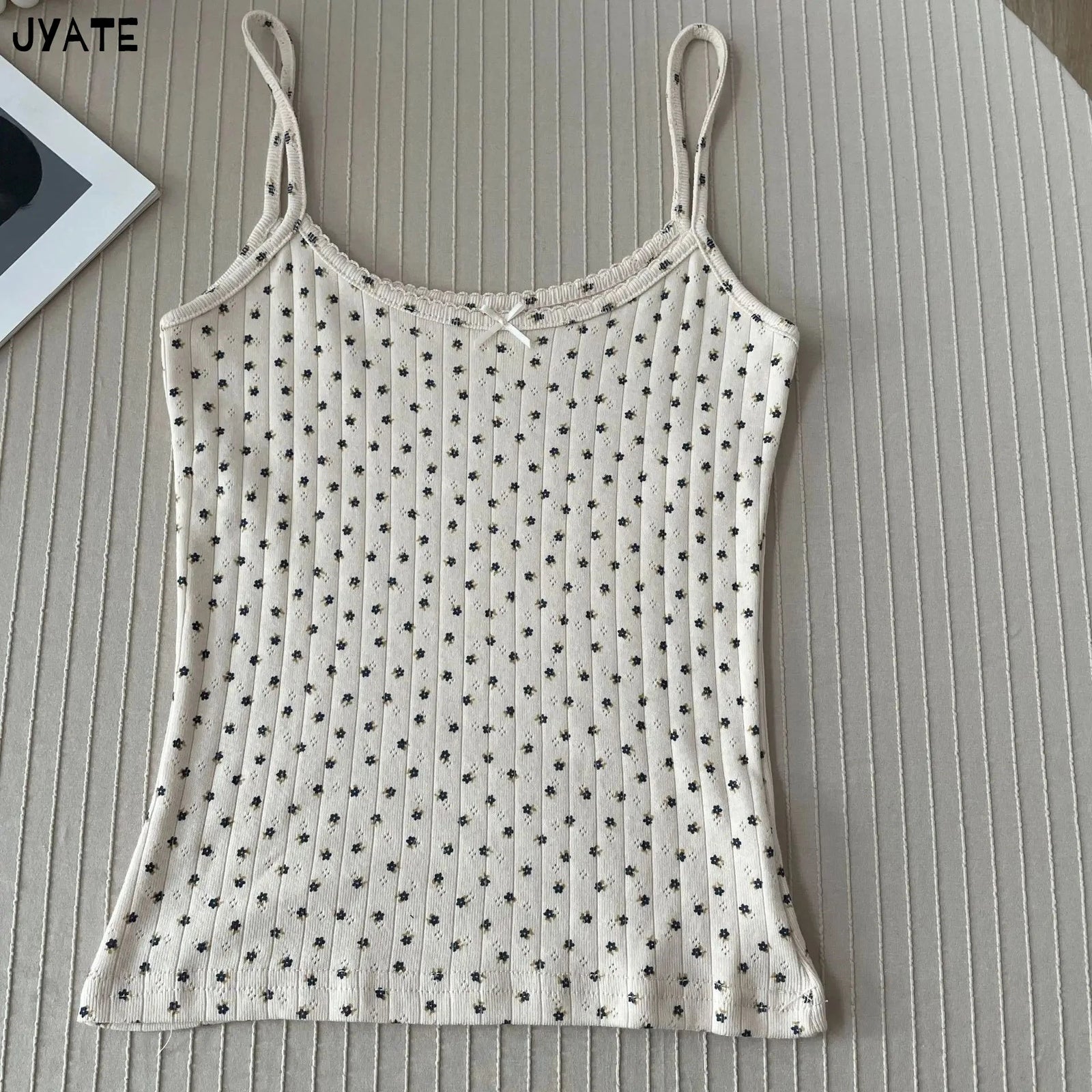 Women's Lace Trim Cotton Blend Camisole with Bow and Mixed Pattern Options