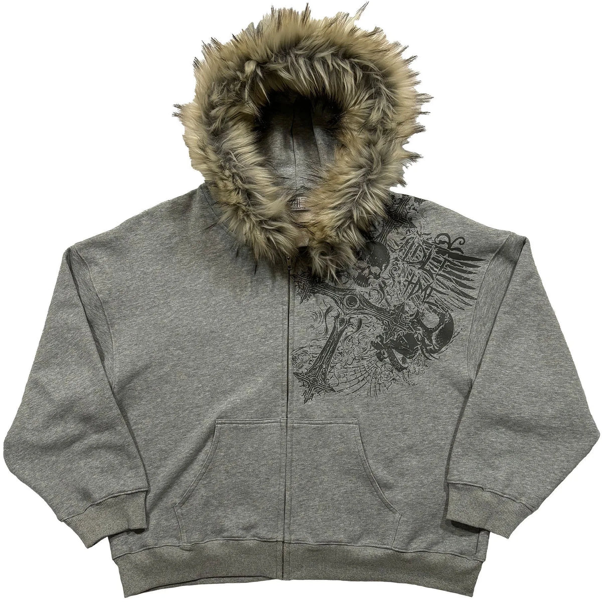 Fluffy Trim Long Sleeve Full Zip Casual Hoodie