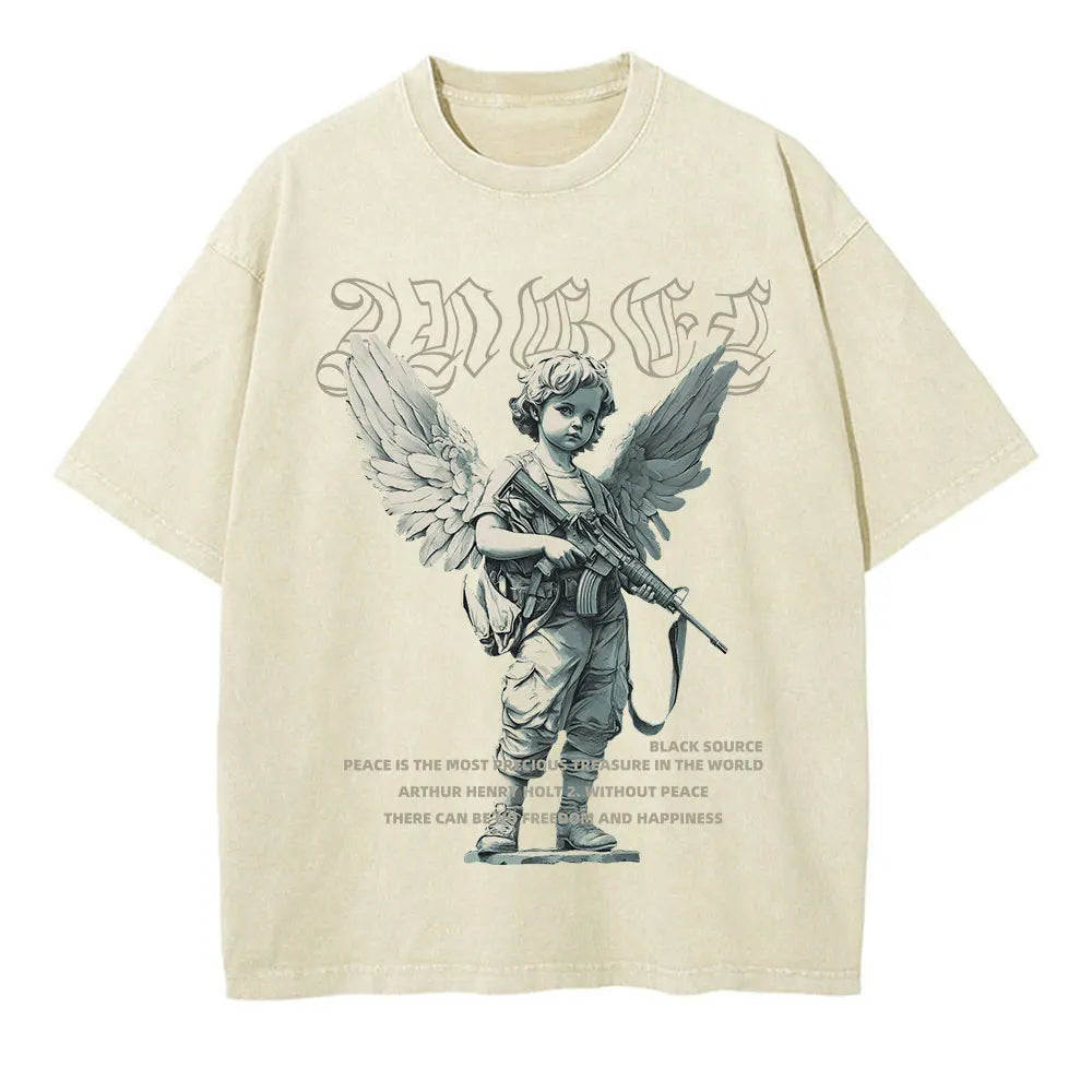 Angel Cupid Mythology Graphic T-Shirt Unisex Washed Loose Short Sleeve Tee