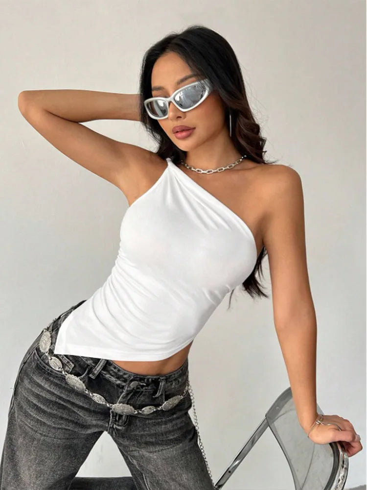 Women's Fitted Tank Top with an Asymmetric Shape and One-Shoulder Neckline
