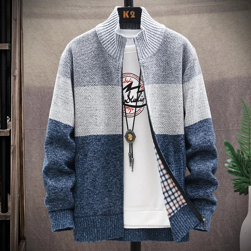 Men's Colour Block Zip Front Knit Cardigan