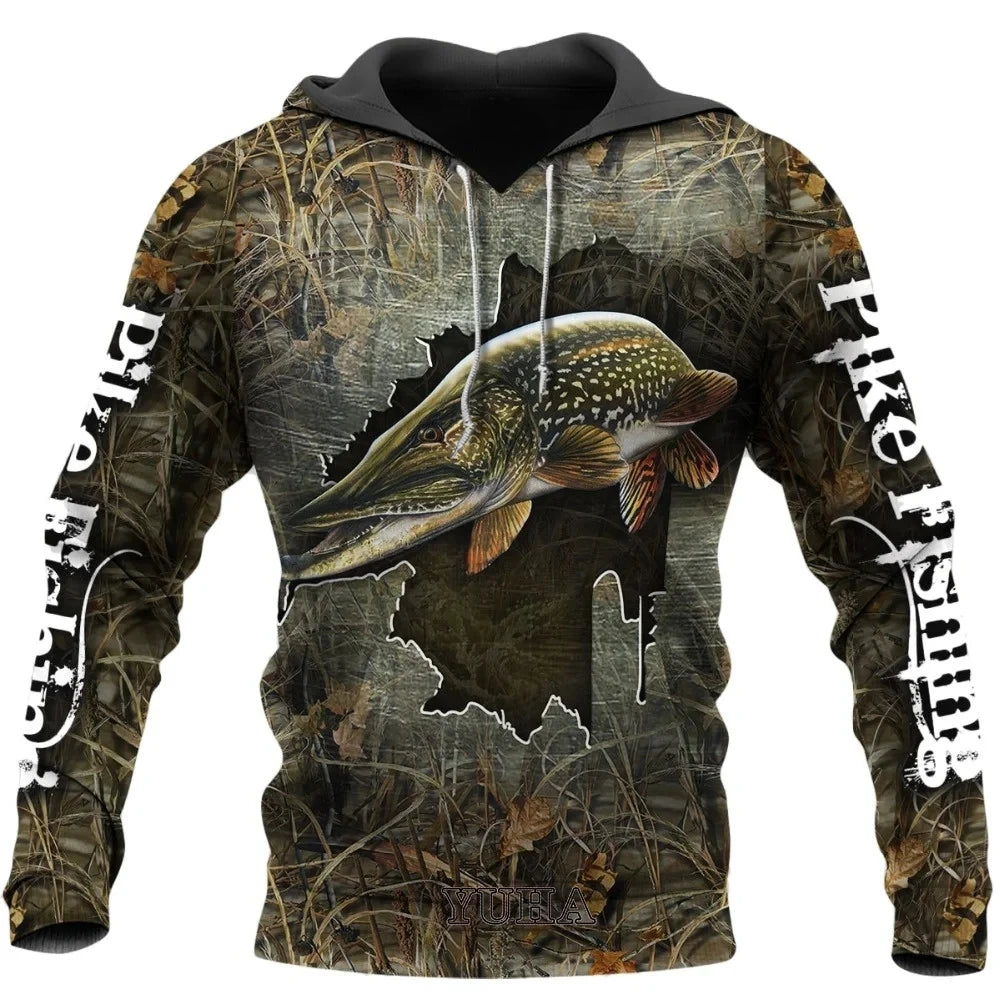 Men's Fishing-Graphic Long-Sleeve Pullover Hoodie