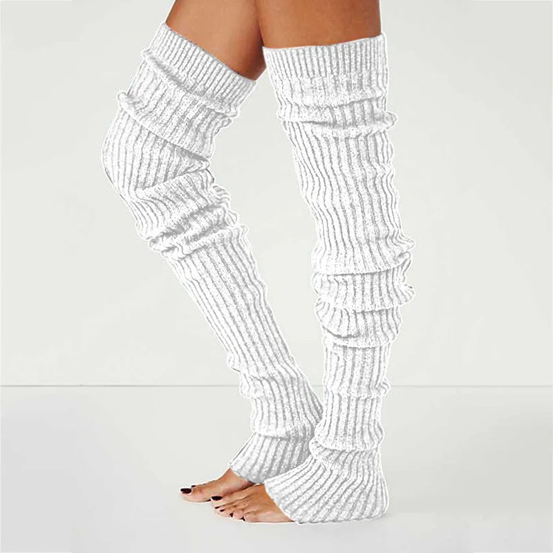 Solid Ribbed Long Leg Warmers with Open Foot Shape