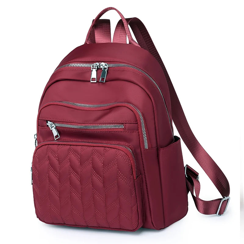 Textured Multi-Pocket Backpack with Front Zippers and Adjustable Shoulder Straps