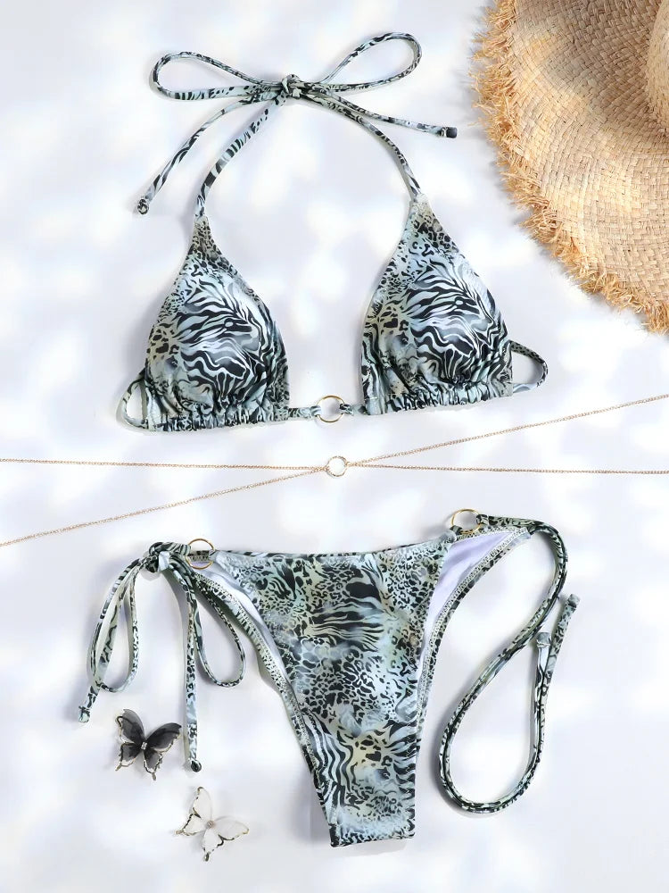 Chain Print Triangle Bikini