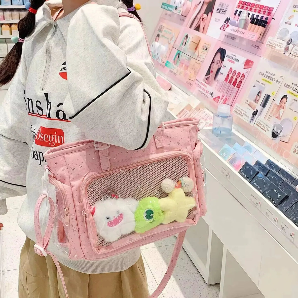 Decorative Display Tote Bag with Transparent Front Pocket