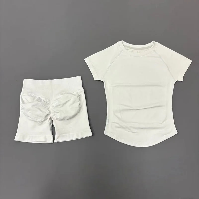 Women's Short-Sleeve Top and Shorts Yoga Set