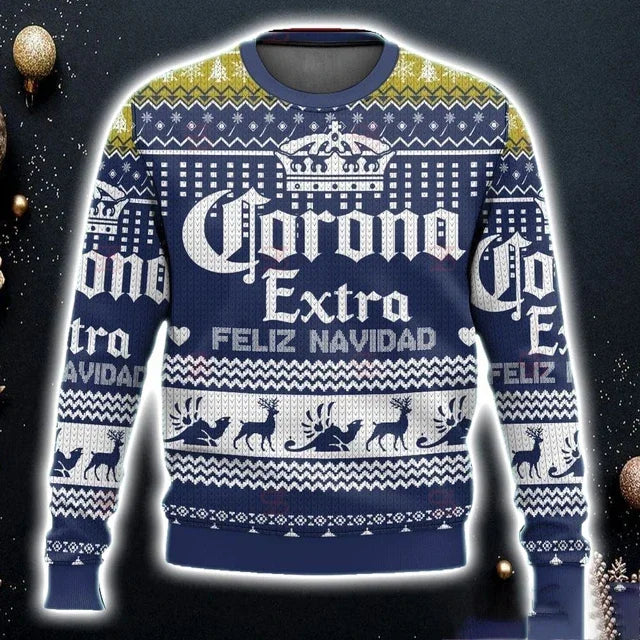 Beer-Logo Christmas Print Crewneck Long-Sleeve Sweatshirt