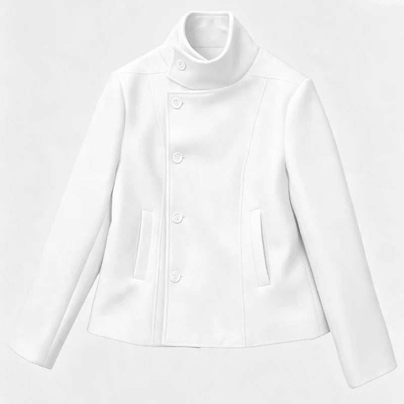 Fitted High-Collar Long-Sleeve Zip-Front Jacket