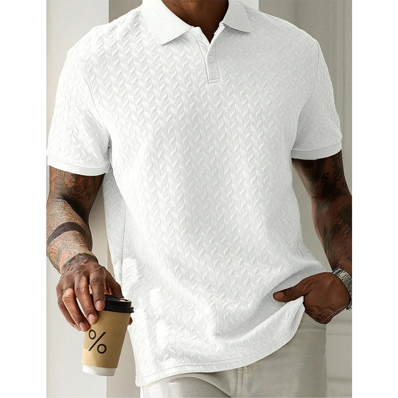 Men's Textured Short-Sleeve Regular-Fit Polo Shirt with Button Placket for Everyday Outfits