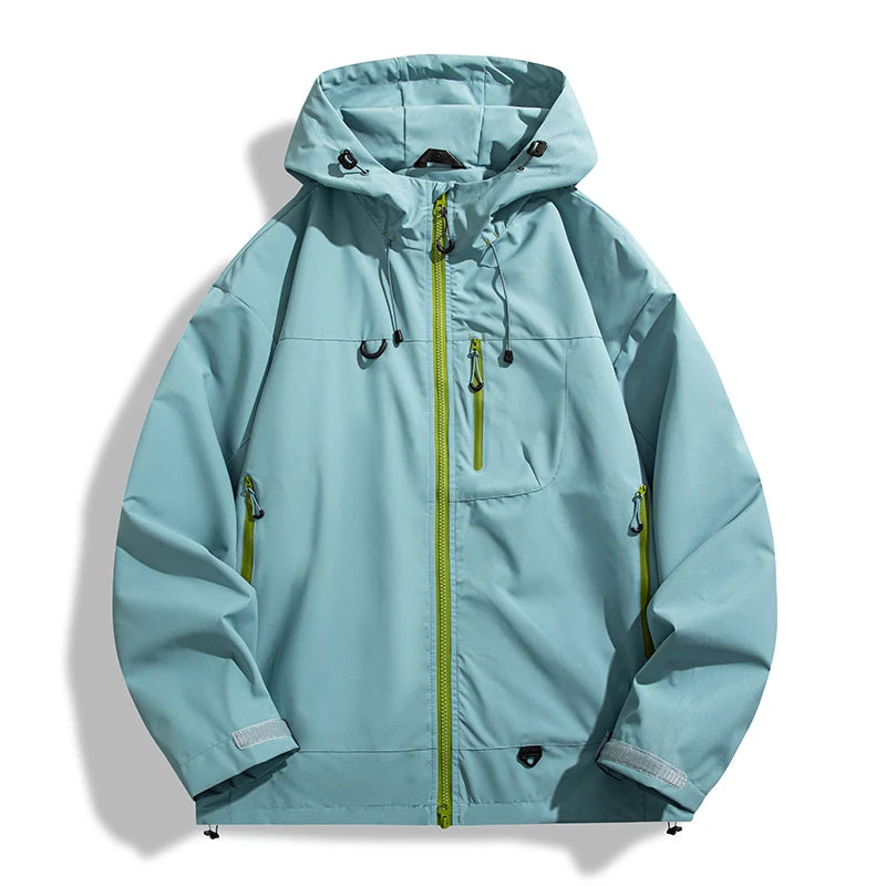 Hooded Long Sleeve Full Zip Outdoor Hiking Jacket with Pockets