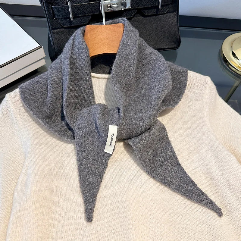 Solid Knitted Triangle Scarf with Long Pointed Corners