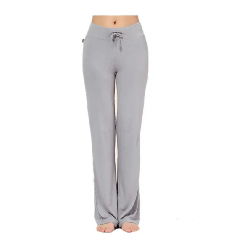 Women's Drawstring Waist Flared Pants with Pockets for Yoga and Casual Wear