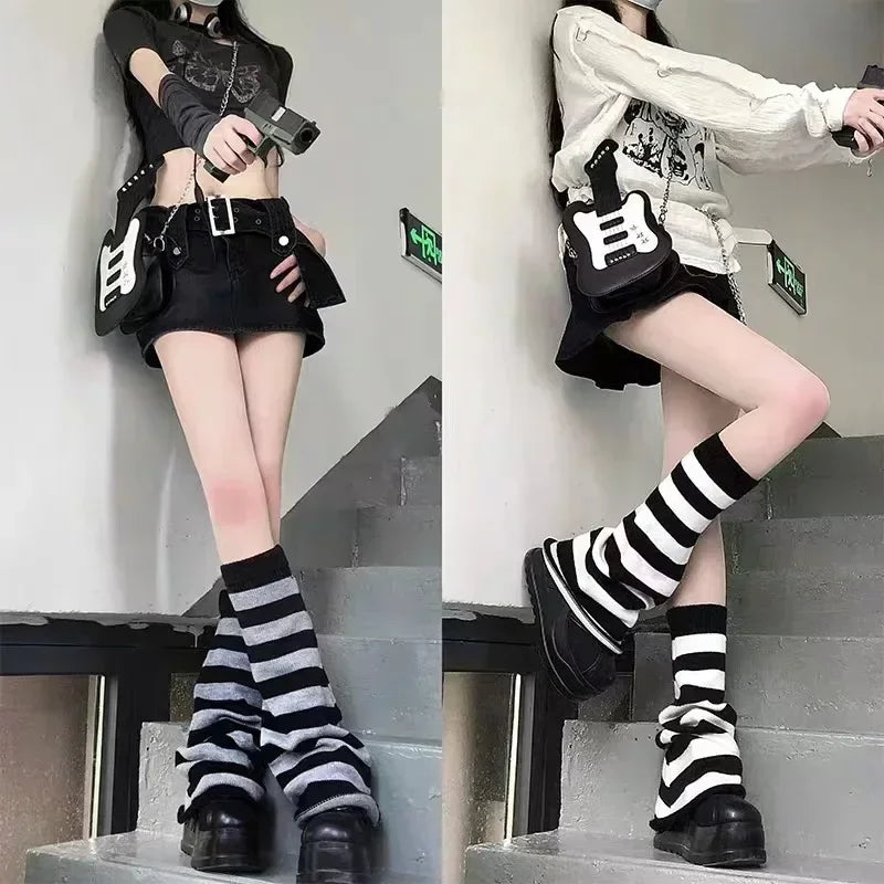 Striped Knit Leg Warmers with Slouchy Calf Length Shape