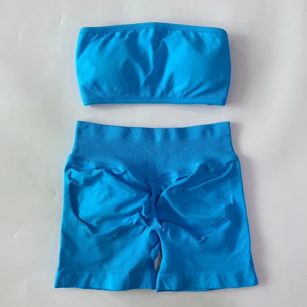 Women's Bandeau Top and Shorts Workout Set