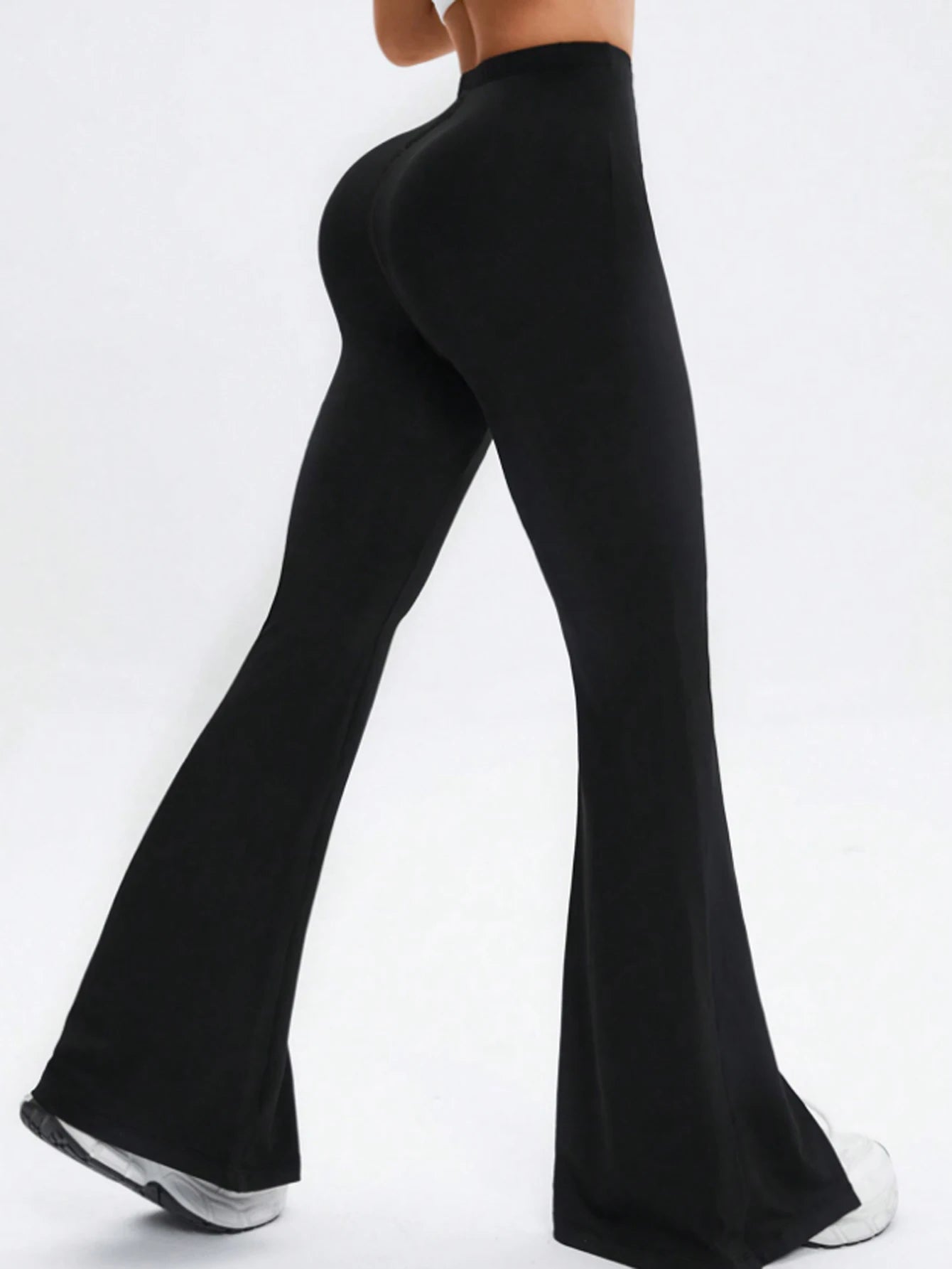 Women's High Waist Polyester Blend Flared Workout Pants with Contrast Piping