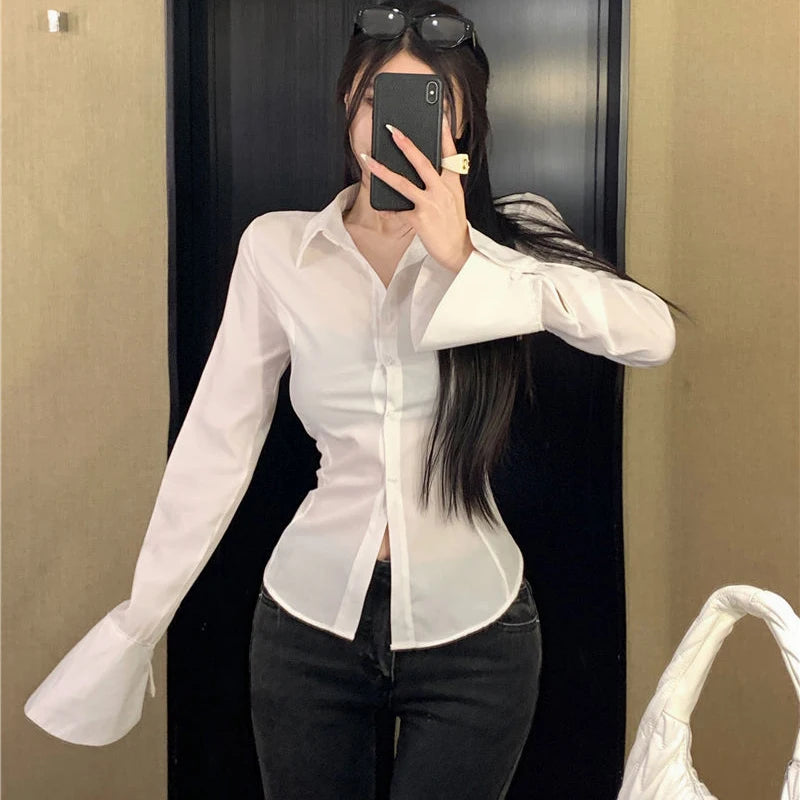 Women's Fitted Flared Cuff Shirt with Lace Up Back