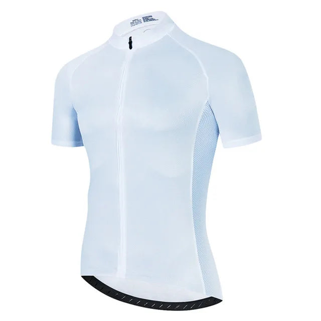 Solid Color Short Sleeve Full-Zip Cycling Jersey with Stand Collar