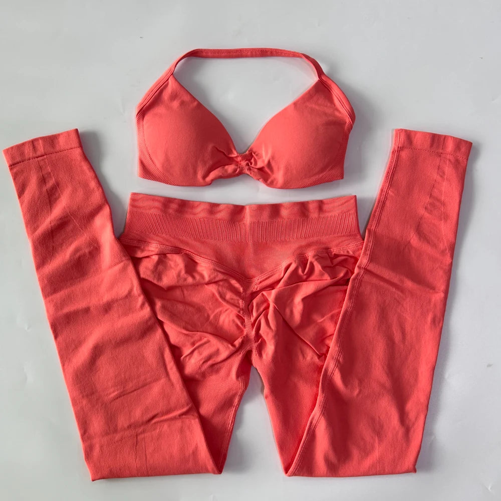 Women's Strappy Bra And Leggings Yoga Set For Workout Outfits