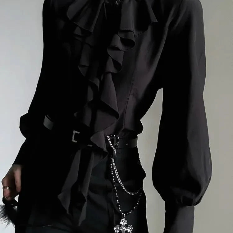 Women's Ruffled Stand Collar Long Sleeve Blouse