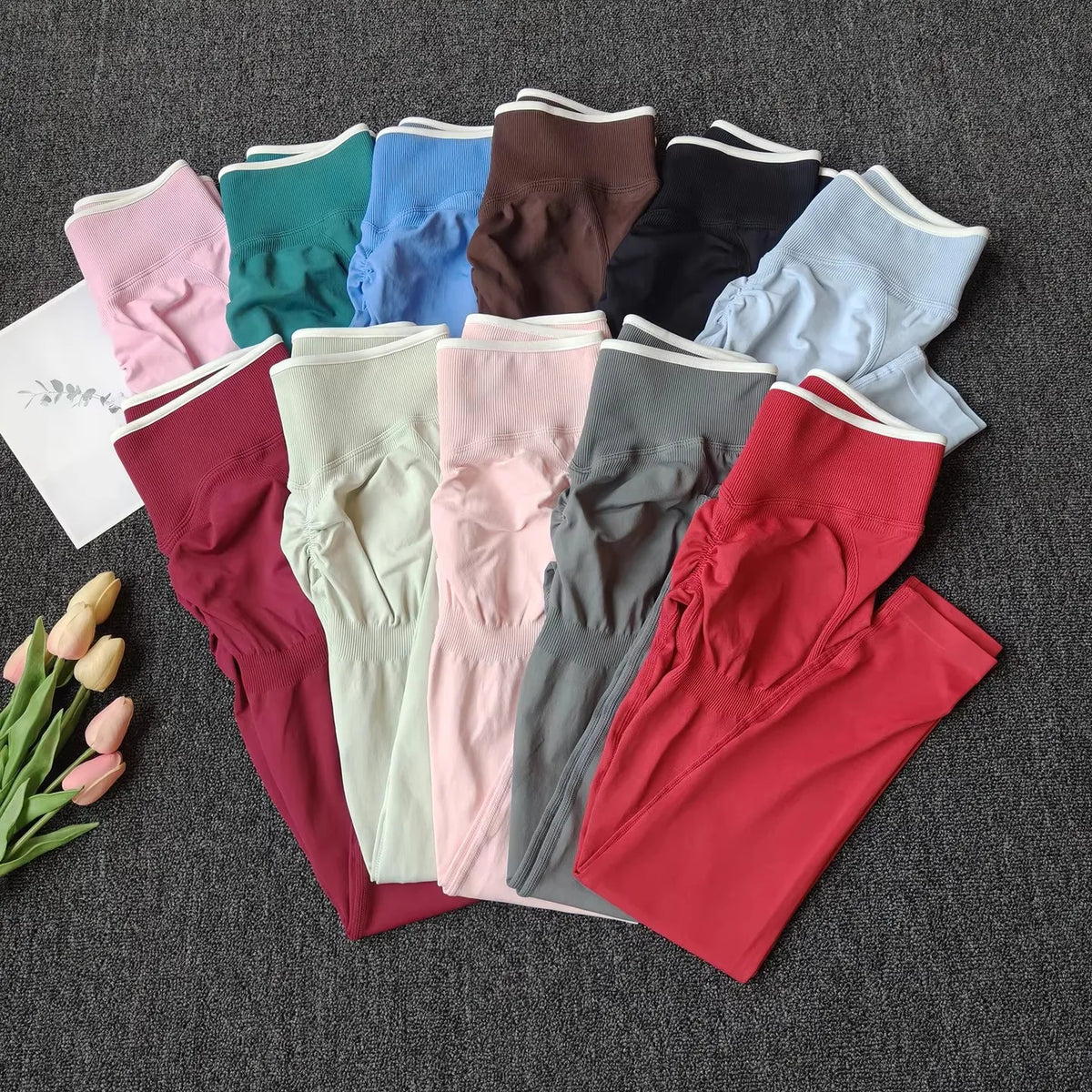 Women's Contrast Waist Full Length Leggings For Workout Outfits