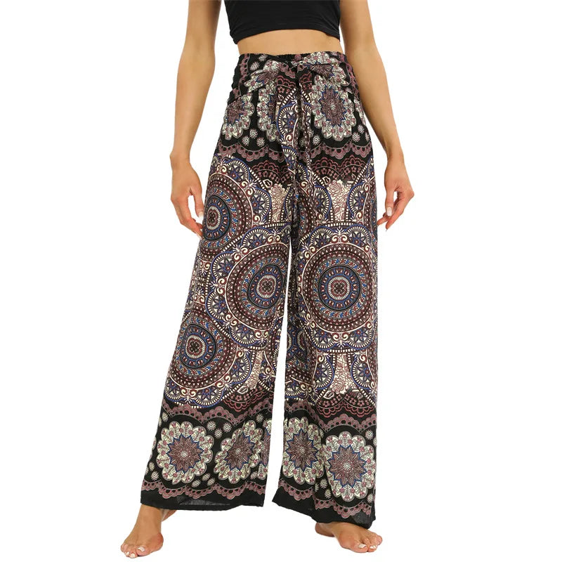 Women's Printed Rayon Harem Pants with Elastic Waist and Convertible Styling