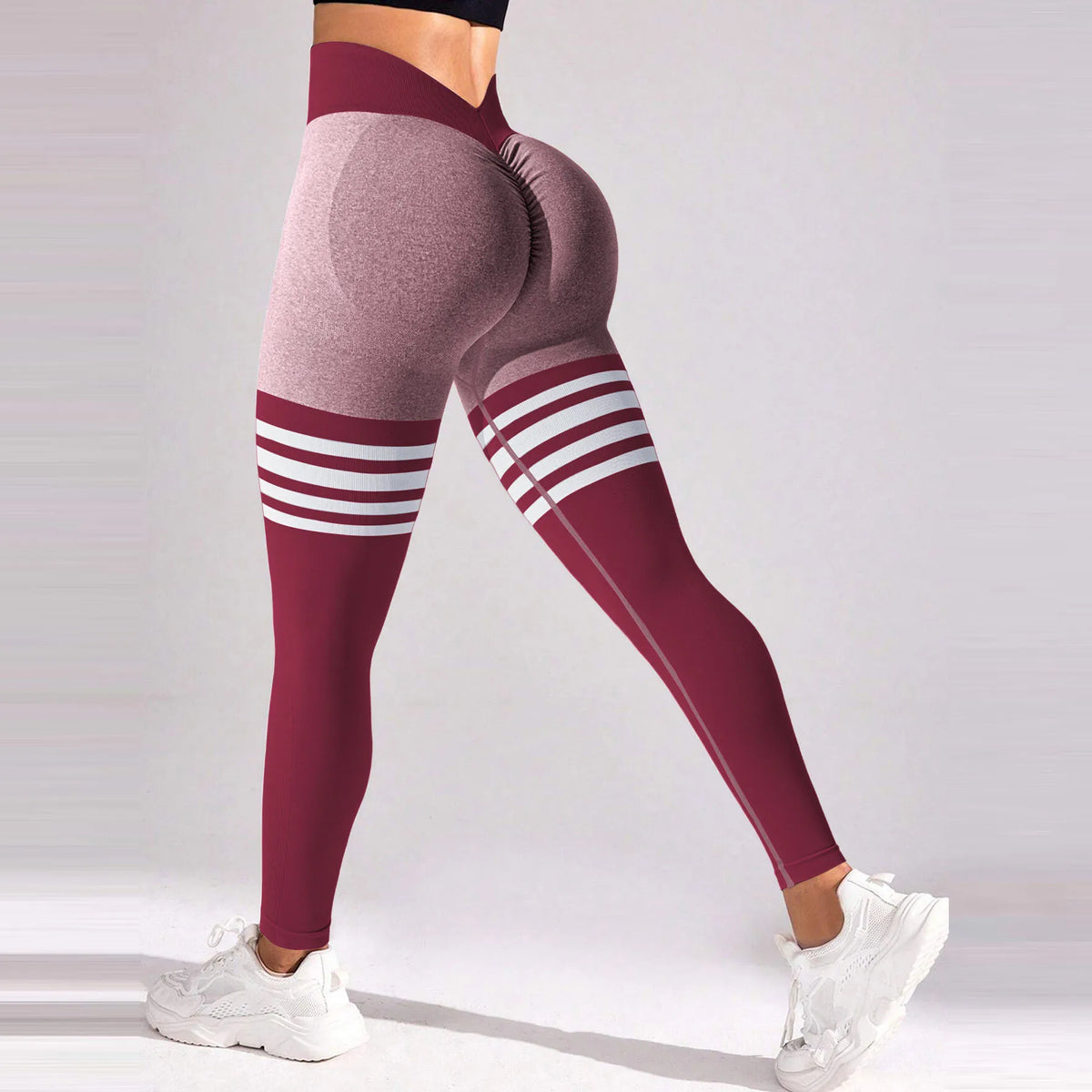 Women's Scrunch Striped Full Length Leggings For Workout Outfits