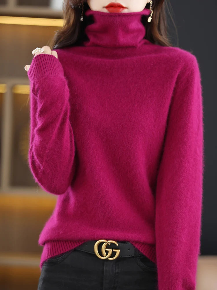 Women's Solid Long-Sleeve Turtleneck Loose Knit Pullover Sweater for Autumn Winter Outfits