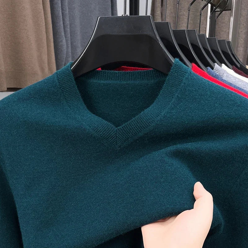 Men's V Neck Long Sleeve Knit Sweater