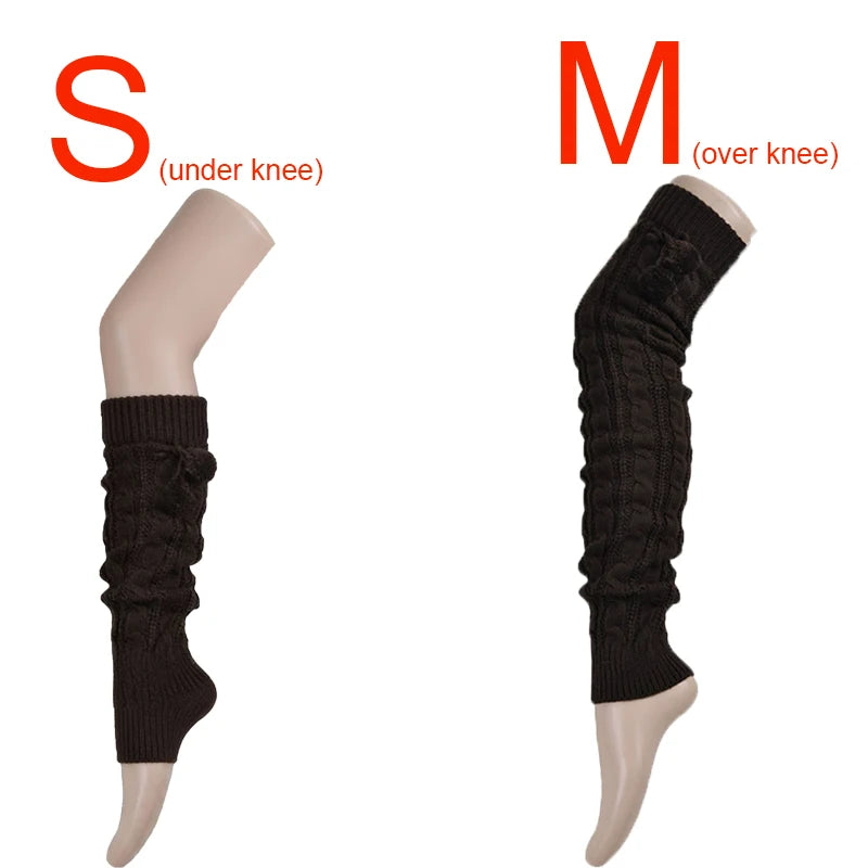 Cable Knit Leg Warmers with Decorative Pom Tie Details