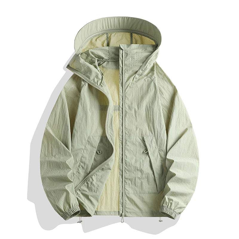 Hooded Long Sleeve Full Zip Outdoor Hiking Jacket with Pockets
