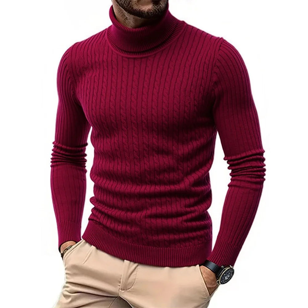 Men's Ribbed Turtleneck Long Sleeve Knit Sweater