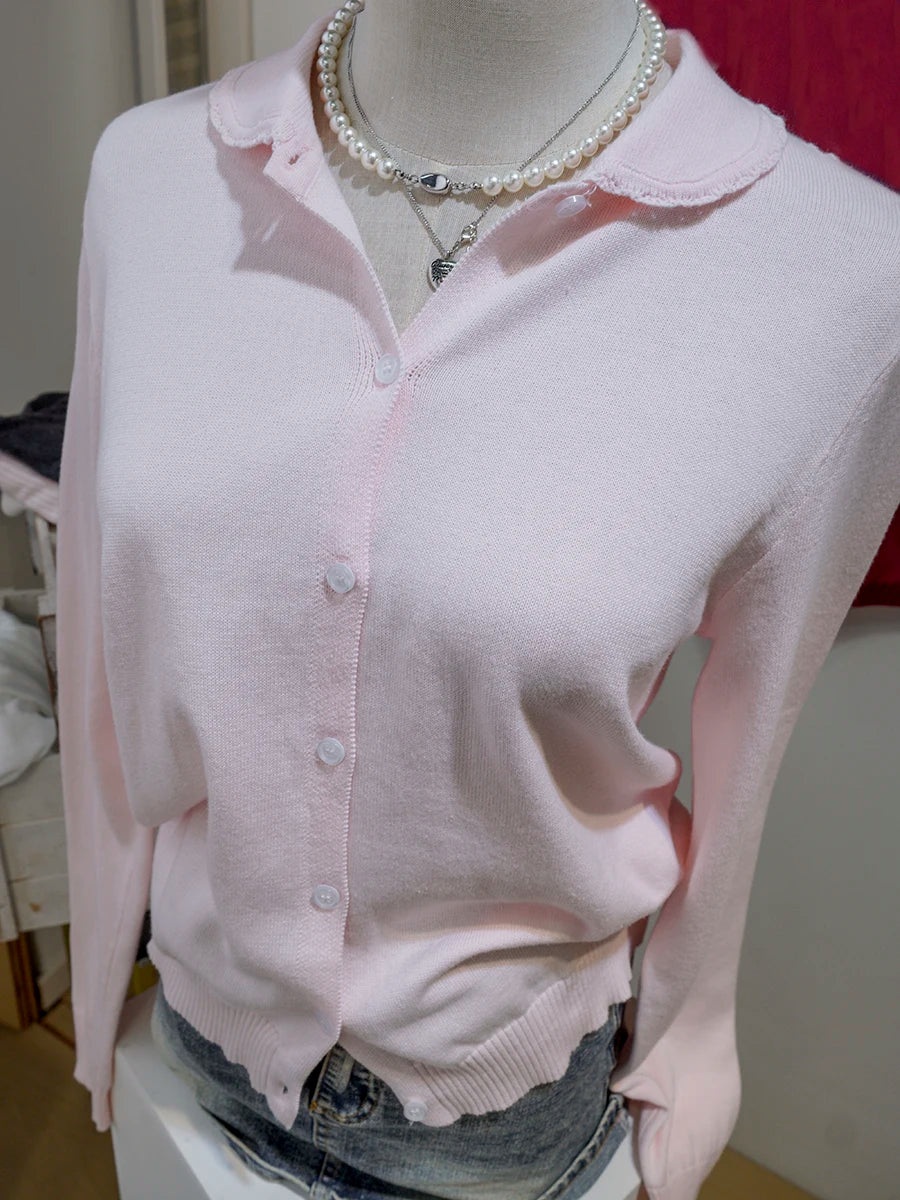 Women's Round Neck Button Front Cardigan Casual Knit Layer