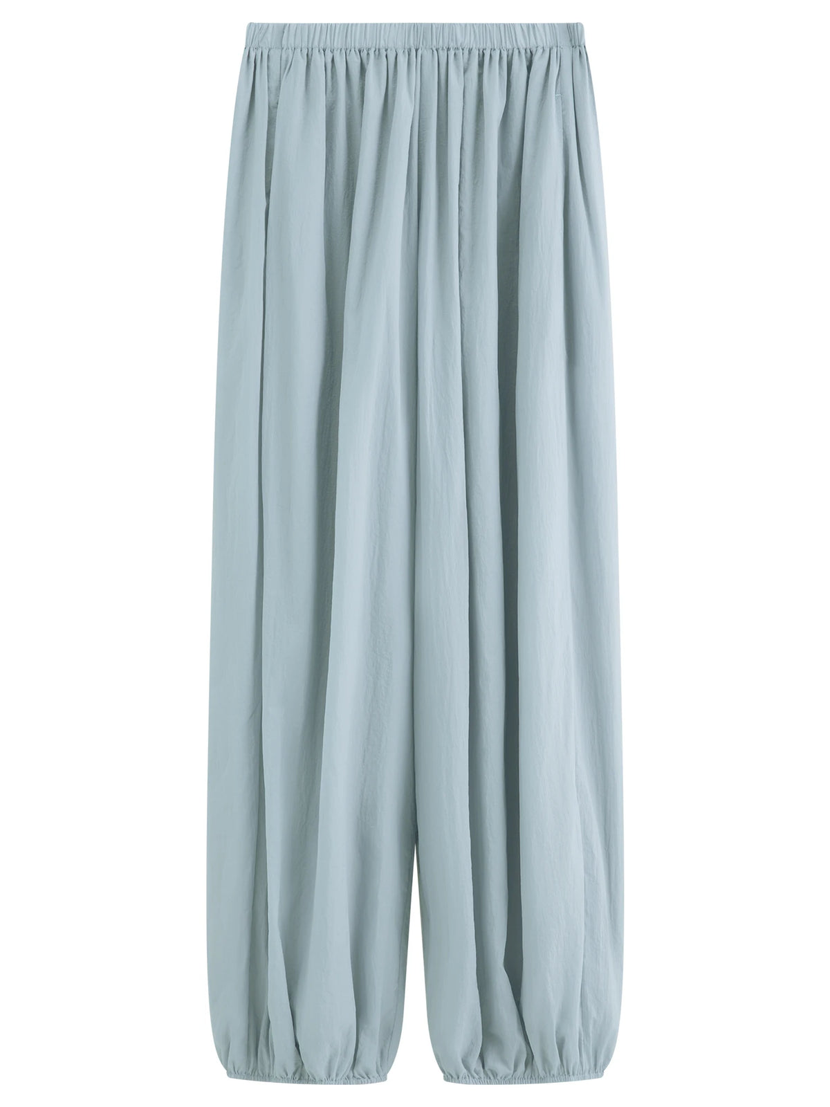 Women's Blue Balloon Pants with Elastic Waist and Tapered Legs