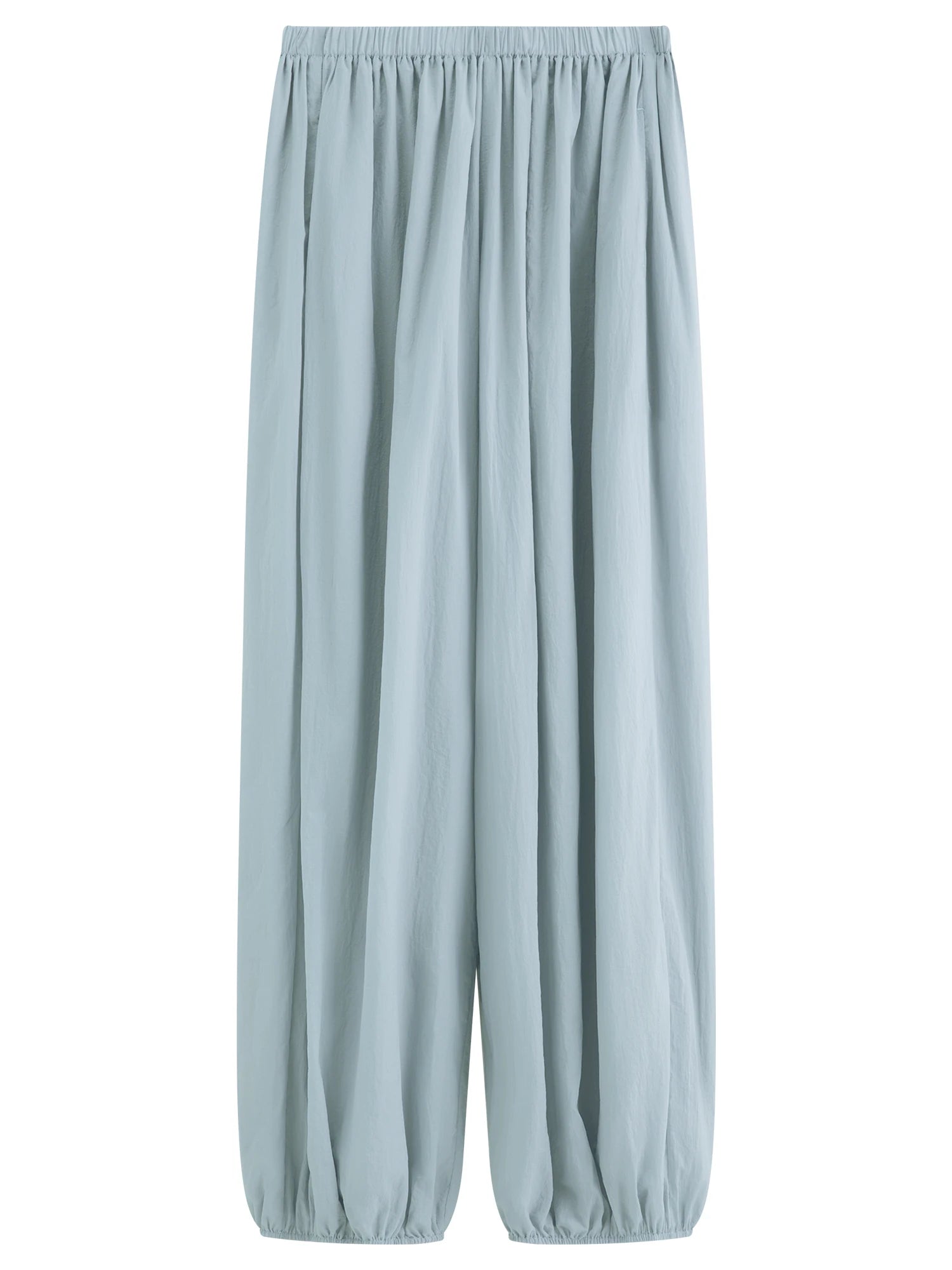 Women's Blue Balloon Pants with Elastic Waist and Tapered Legs