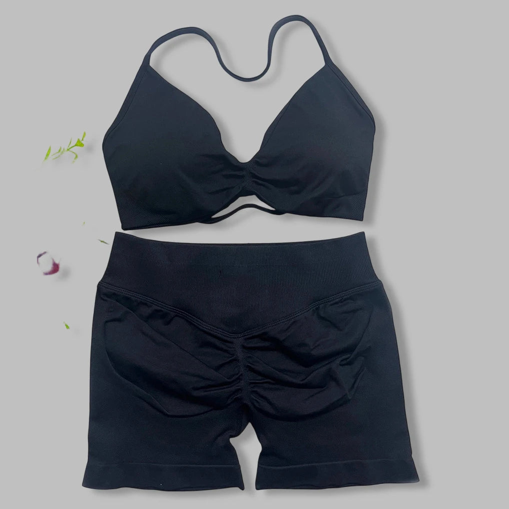 Women's Strappy Bra And Shorts Yoga Set For Workout Outfits