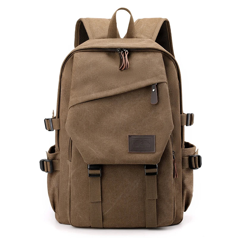 Canvas Travel Backpack with Buckle Front and Adjustable Shoulder Carry Straps