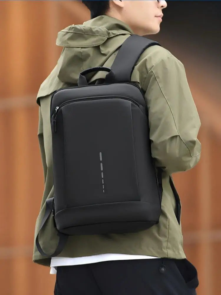 Rectangular Laptop Backpack with Front Pockets and Carry Handle