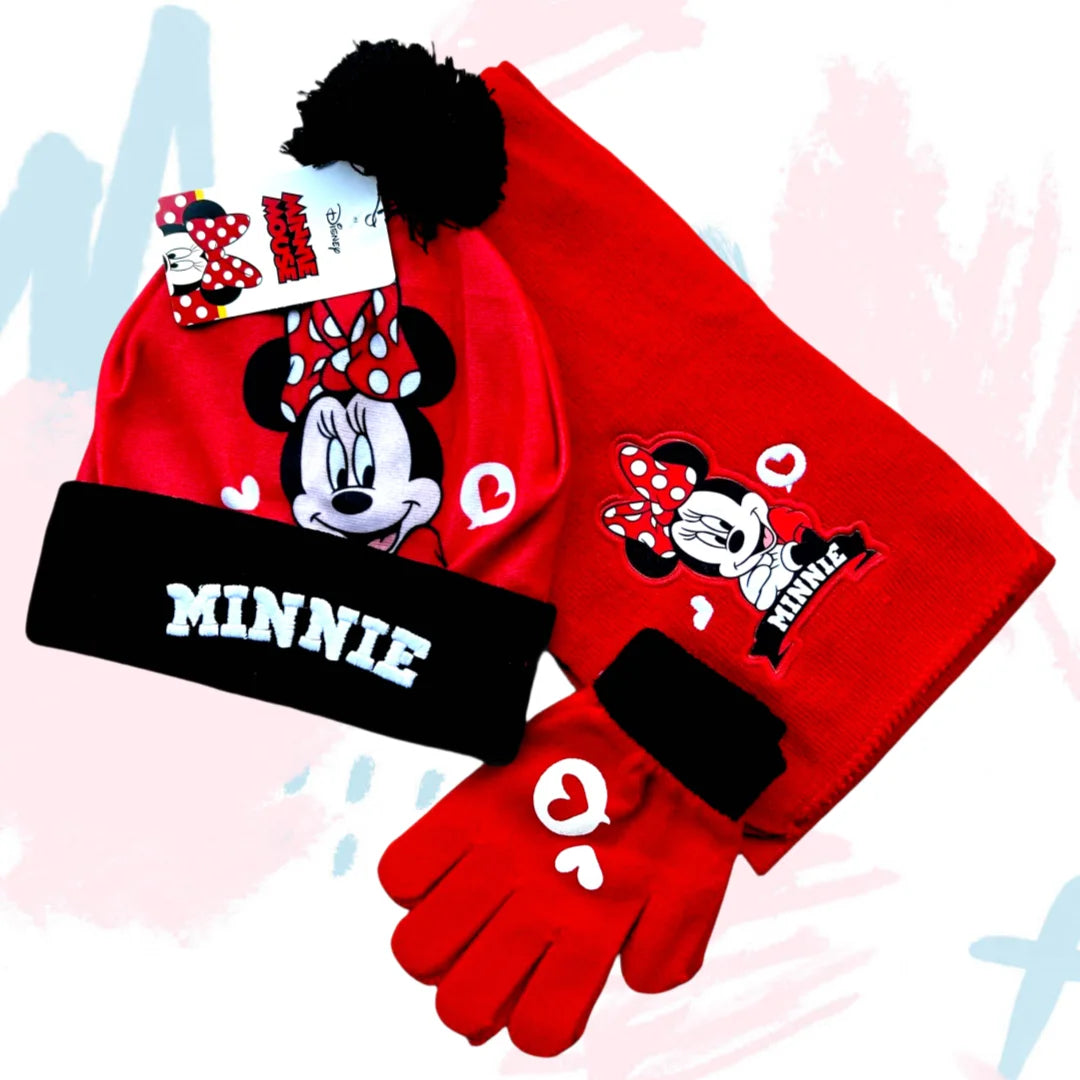 Children's Minnie Mouse Hat Scarf and Gloves Set for Winter Wear