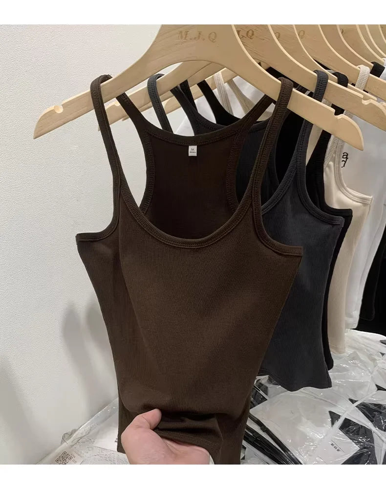 Women's Ribbed Tank Top with Round Neckline and a Sleeveless Design