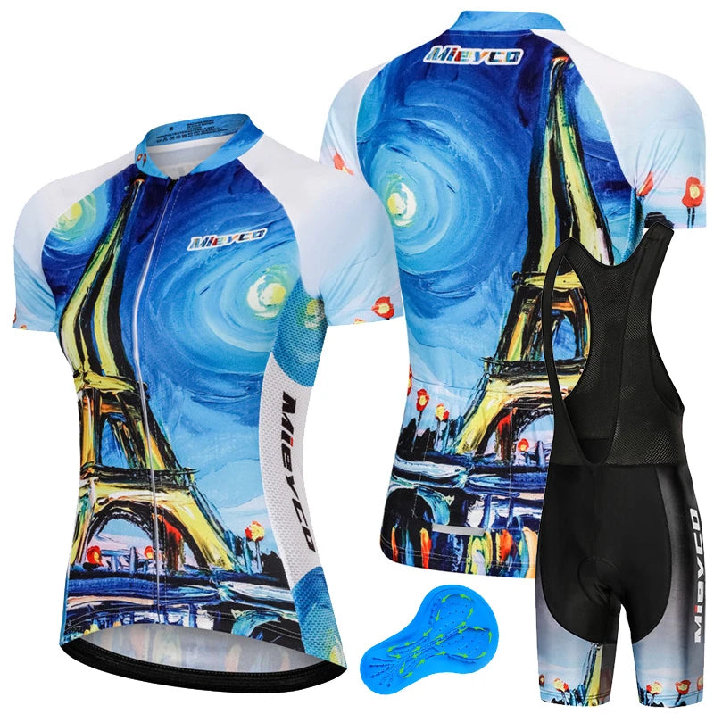 Women Short Sleeve Cycling Jersey Set Summer Bike Bib Shorts Suit