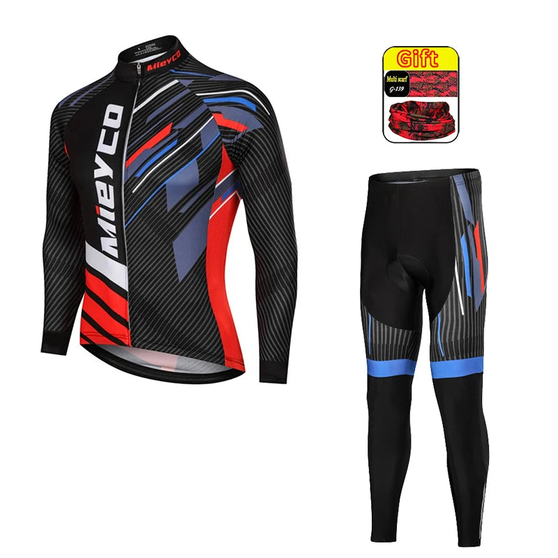 Men Autumn Long Sleeve Cycling Jersey Set MTB Mountain Bike Sportswear Slim Fit