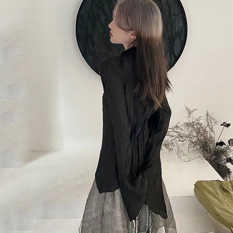 Women's Asymmetric Ruffled Long Sleeve Blouse