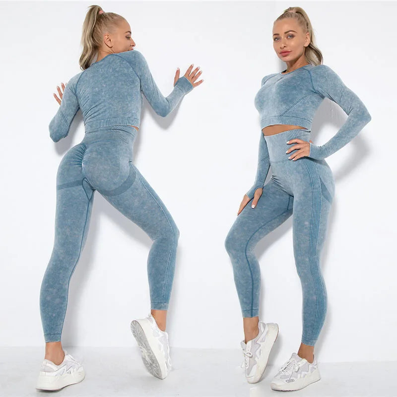 Women's Long Sleeve Crop Top And Leggings Yoga Set