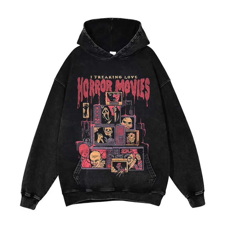 Anime Pain Graphic Hoodie Men's Retro Washed Harajuku Streetwear