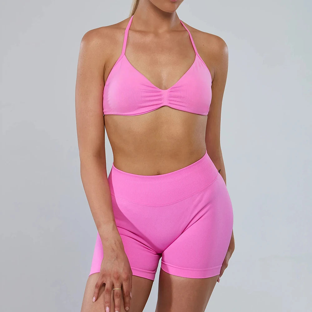 Women's Strappy Bra And Shorts Yoga Set For Workout Outfits