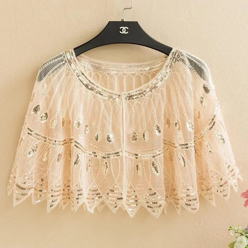 Leaf Shape Beaded Capelet for Layering over Dresses and Tops