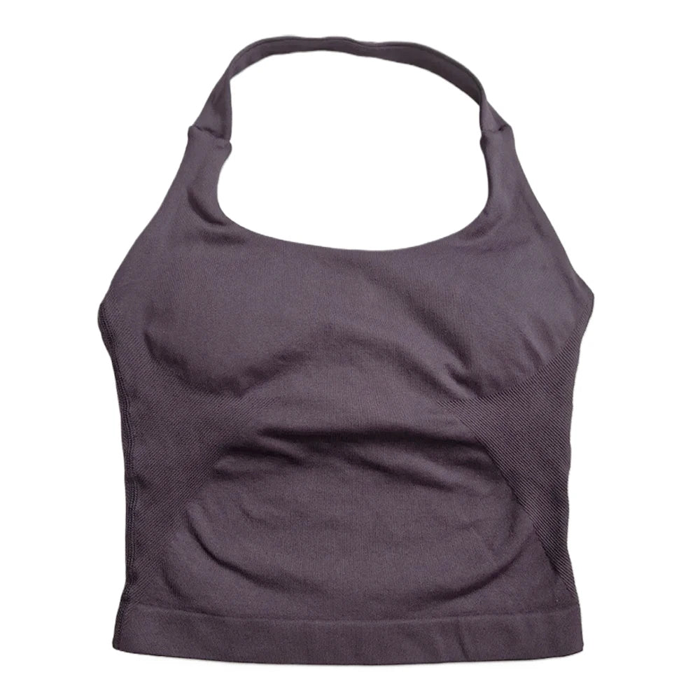 Women's Halter Neck Fitted Longline Tank Top For Workout Outfits