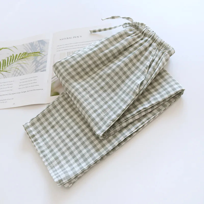 Plaid Drawstring Pajama Bottoms with Long and Short Styles