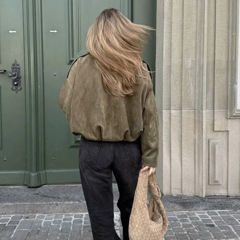 Women's Long-Sleeve Zip-Front Bomber Jacket
